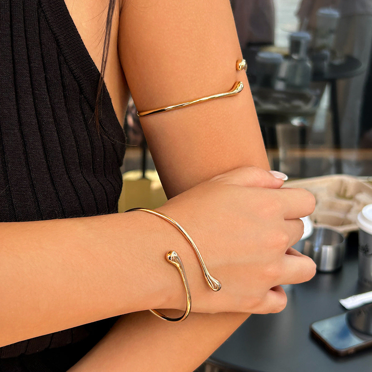 Arm Chain Bracelet Set - Gold Upper Arm Cuff Hand Chain 2-Piece - AstroVerse™