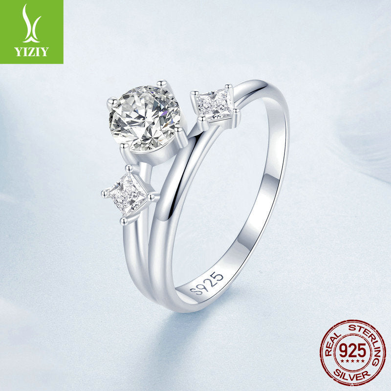 Double Band Zircon Ring 925 Silver - Platinum Plated Stacking Wedding Ring - AstroVerse™