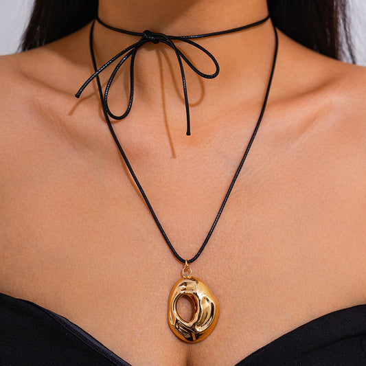 Hip Hop Hollow Pendant - Long Leather Wax Cord Necklace 120cm - AstroVerse™