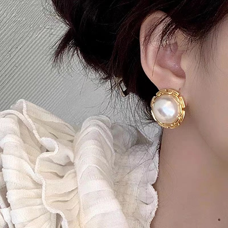 French Circle Earrings with Pearl - Geometric Round Statement Earrings - AstroVerse™