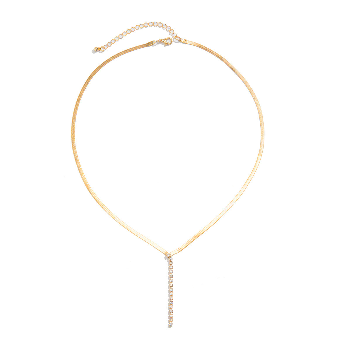 Gold-tone Snake Bone Y-Drop Crystal Tassel Necklace featuring a snake bone pendant and sparkling crystal tassels.