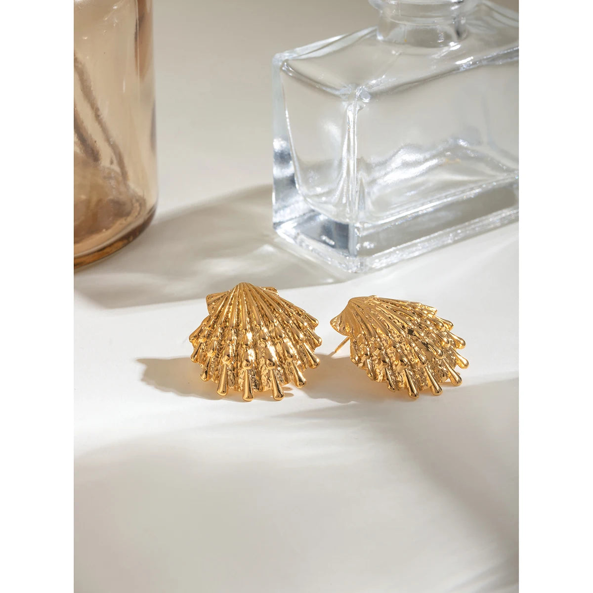 Creative Stainless Steel 18k Gold Plated Ocean Style Shell Ribbed Hammer Grain Earrings Personalized Jewelry Attractive Women - AstroVerse™