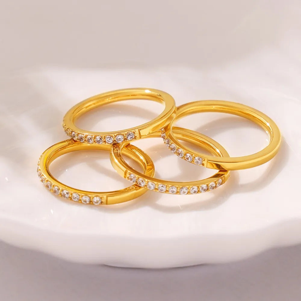 Minimalist Zircon Stacking Ring - Titanium Steel PVD Plated Thin Band - AstroVerse™