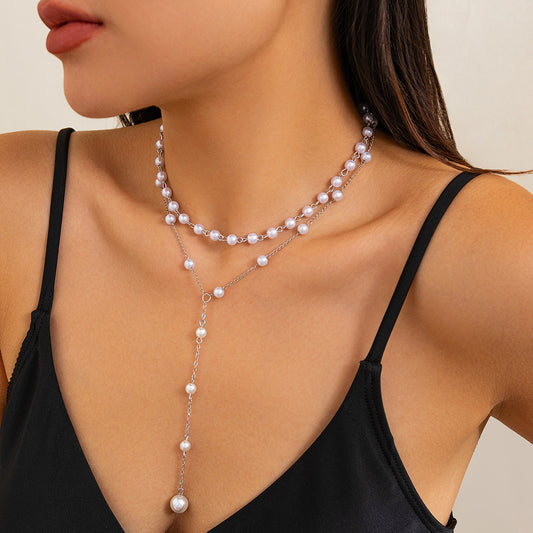 Layered Pearl Choker Necklace - French Elegant Tassel Chain - AstroVerse™