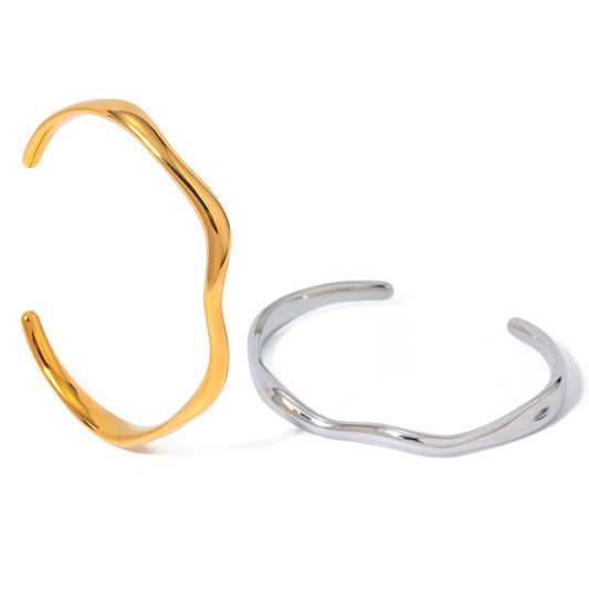 18K Gold Stainless Steel Fine Ripple Open Bangle – INS Minimalist - AstroVerse™