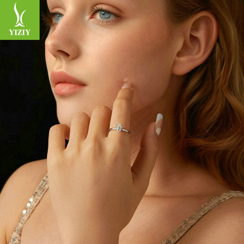 925 Silver Moissanite Ring 1ct - Platinum Plated Oval Engagement Ring - AstroVerse™