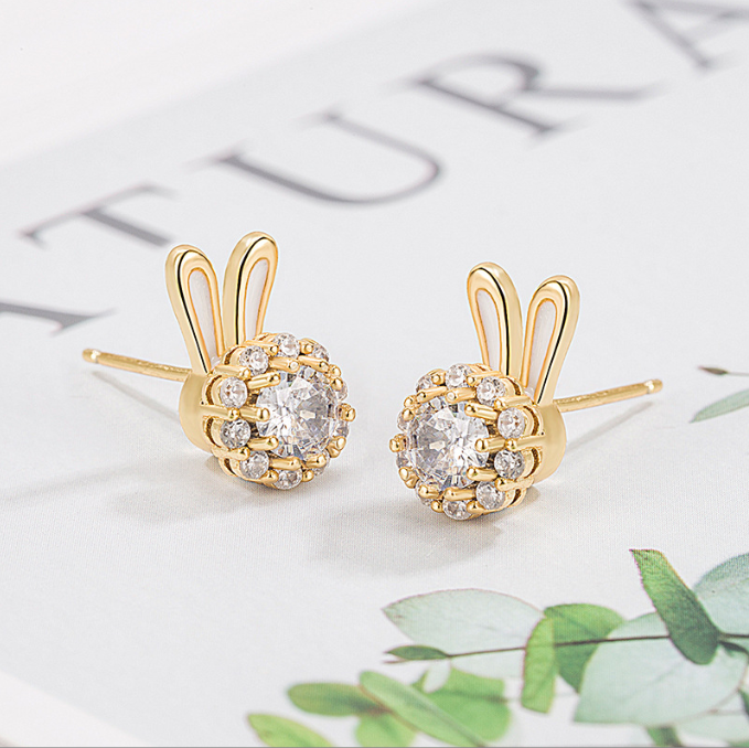 Rotable Little Rabbit Ear Studs Small and Exquisite Cute Earrings with Small Design