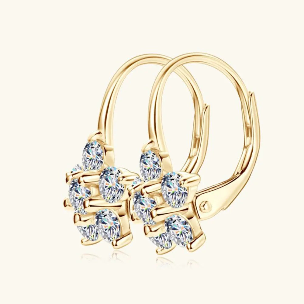 Sterling silver moissanite flower huggie earrings, 1.2 carats, elegant jewelry by eprolo featuring sparkling gemstone accents.