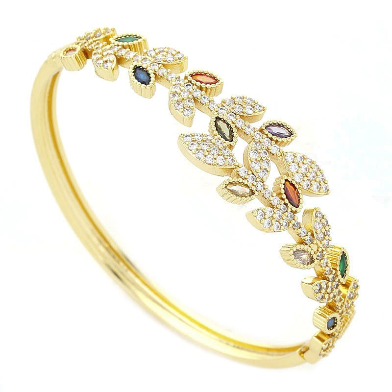Copper Inlaid Colored Zircon Leaf Bracelet - AstroVerse™