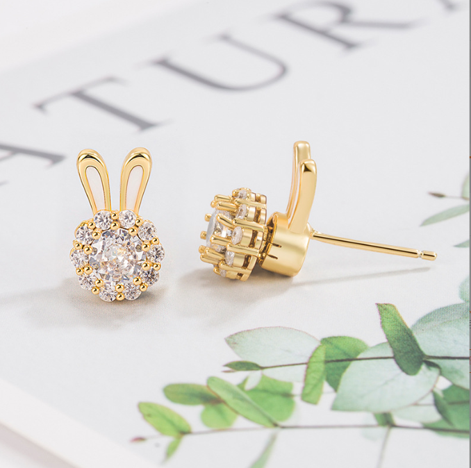 Rotable Little Rabbit Ear Studs Small and Exquisite Cute Earrings with Small Design