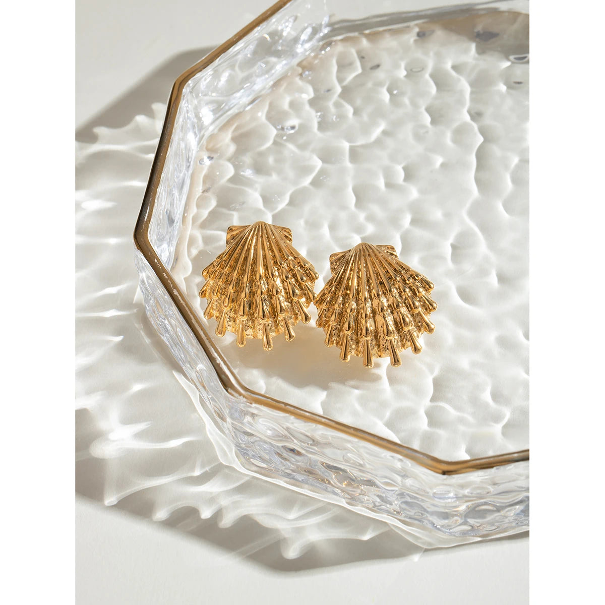 Creative Stainless Steel 18k Gold Plated Ocean Style Shell Ribbed Hammer Grain Earrings Personalized Jewelry Attractive Women - AstroVerse™