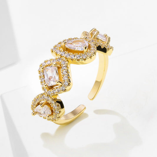 Geometric Square Zircon Ring - Water Drop Open Band Adjustable - AstroVerse™