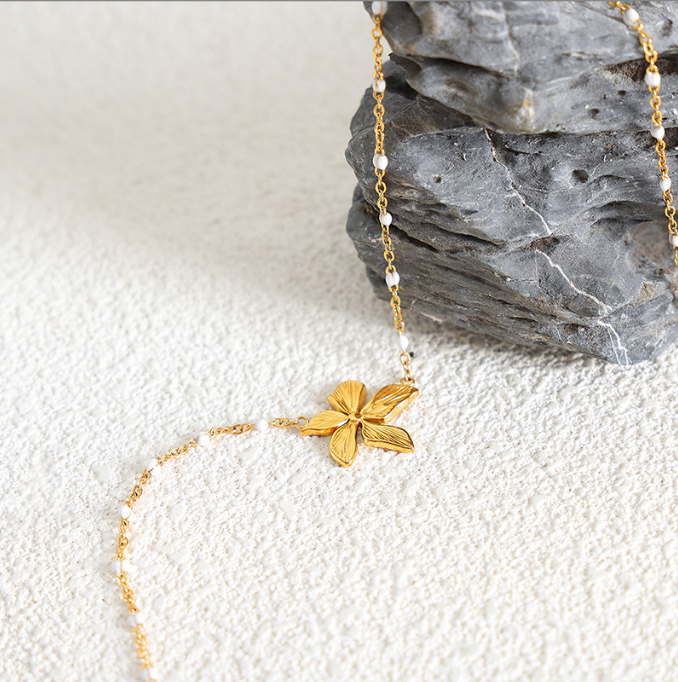 Flower Enamel Necklace - Titanium Steel Cross Chain Pendant - AstroVerse™