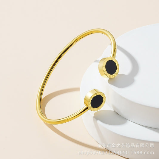 Roman Pattern Mother-of-Pearl Bracelet – 18K Gold Open Design - AstroVerse™