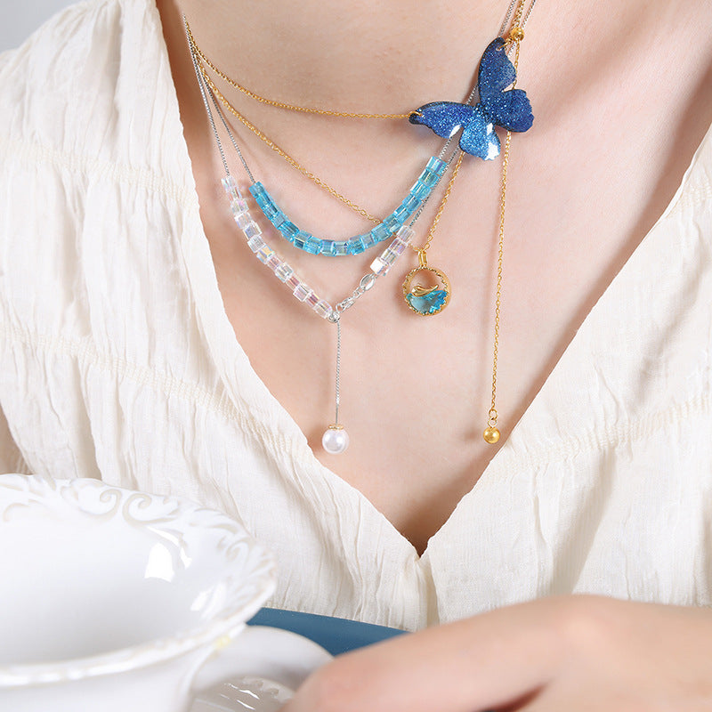 Ins-Style Tassel Chain Blue Pendant Jewelry Set - AstroVerse™