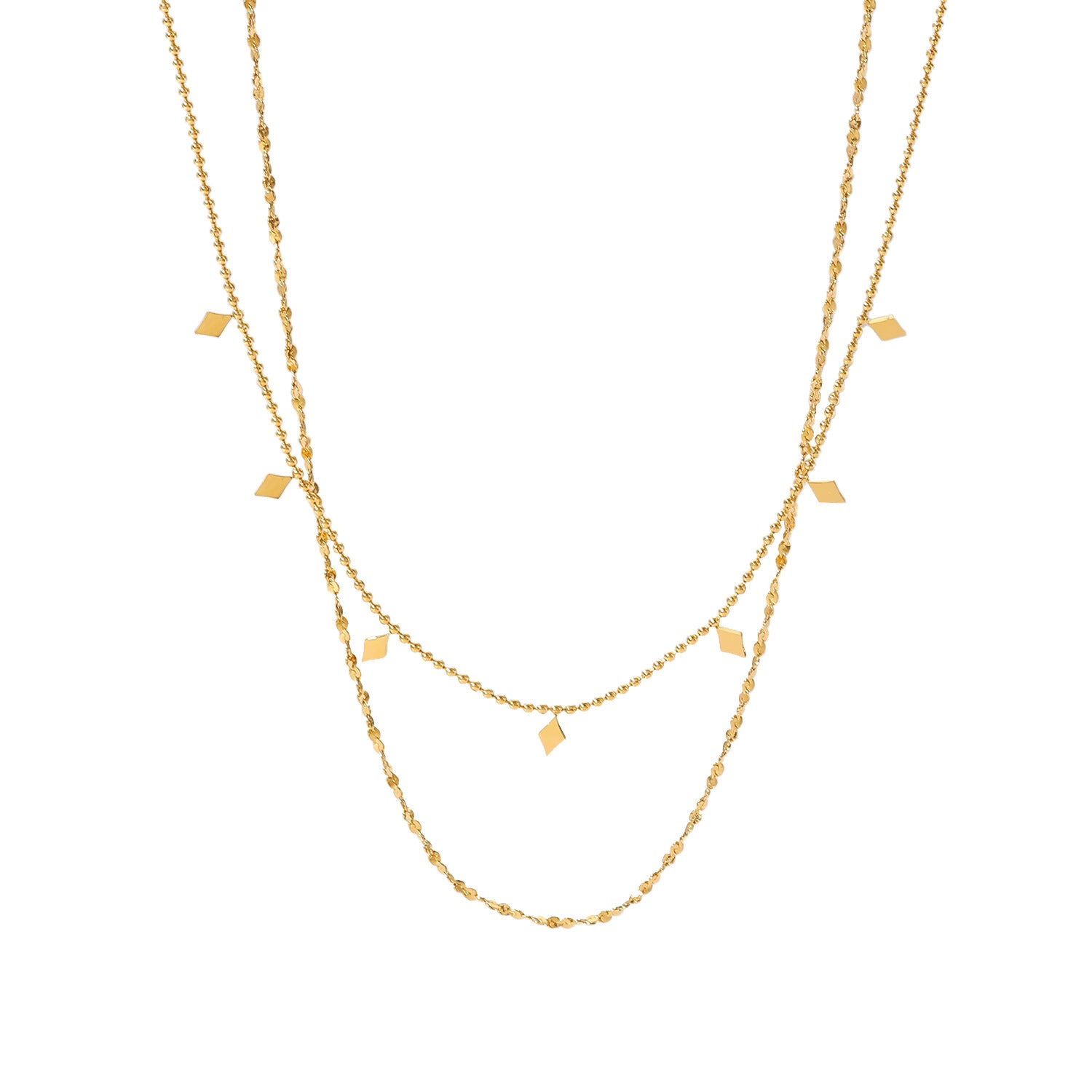 Eprolo double-layer tassel collarbone necklace with French style design, featuring delicate chains and tassel accents.