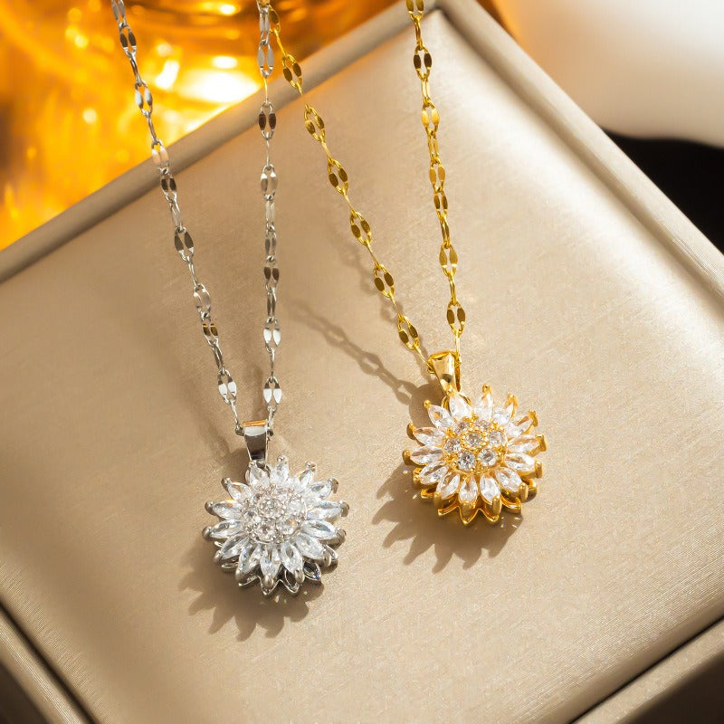 Rotating Sunflower Necklace with Full Diamond Daisy Collar Chain Female - AstroVerse™