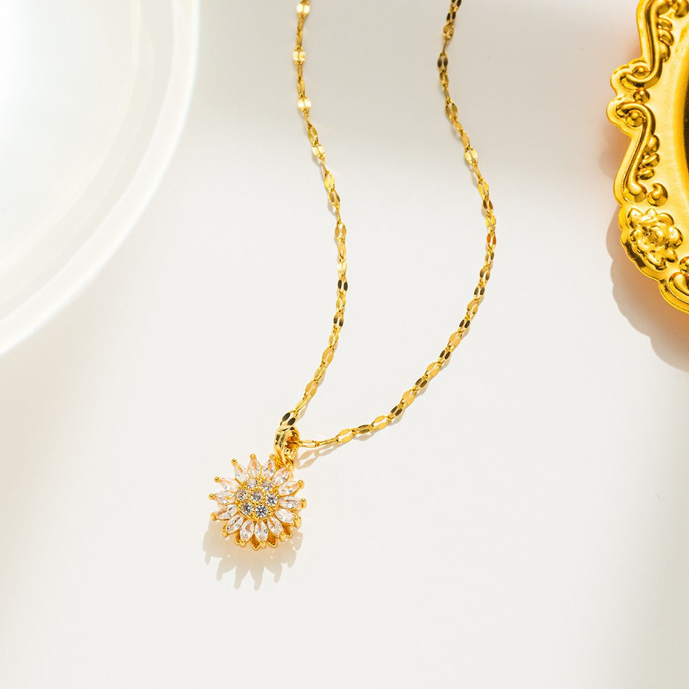 Rotating Sunflower Necklace with Full Diamond Daisy Collar Chain Female - AstroVerse™