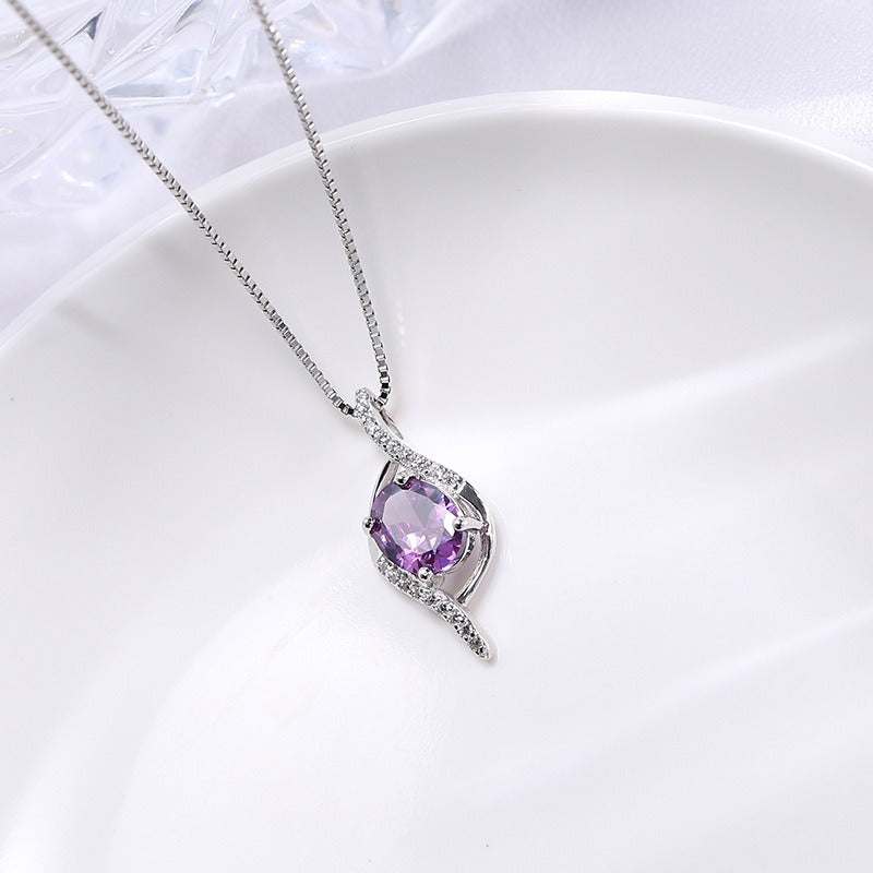 Clavicular Amethyst Pendant Necklace – Sterling Silver - AstroVerse™