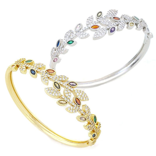 Copper Inlaid Colored Zircon Leaf Bracelet