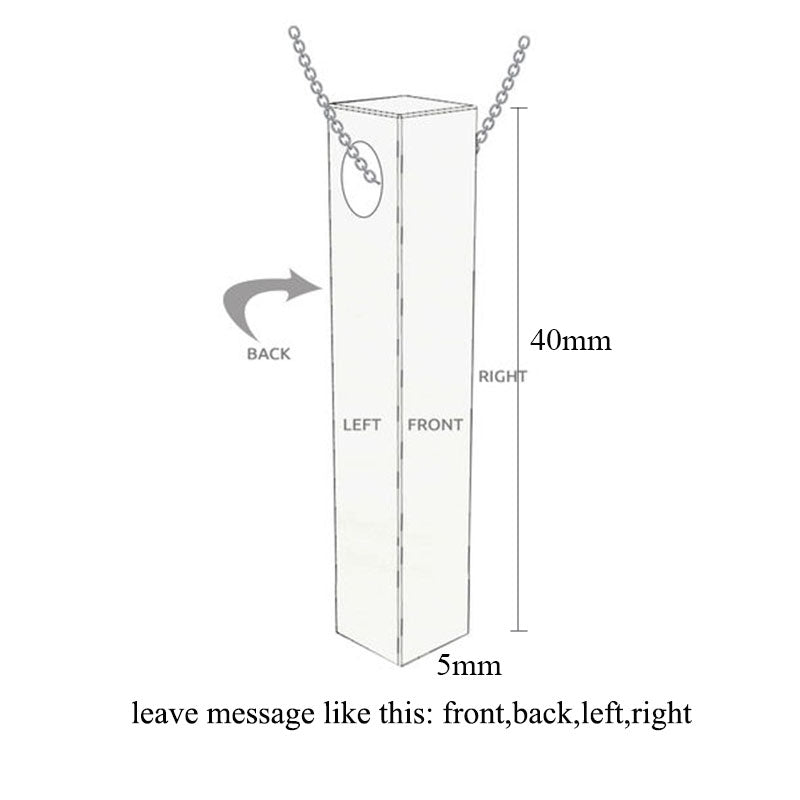 Four Sides Engraving Personalized Square Bar Custom Name Necklace Stainless Steel Pendant Necklace Women/Men Gift MNE180014 - AstroVerse™