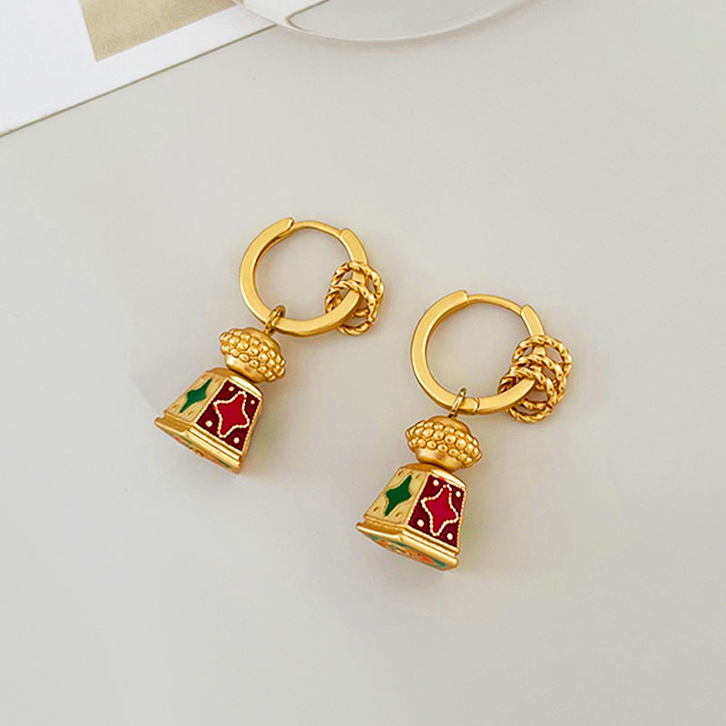 Chinese-style retro enamel oil-drip earrings for women, featuring a unique vintage design with elegant and chic details.
