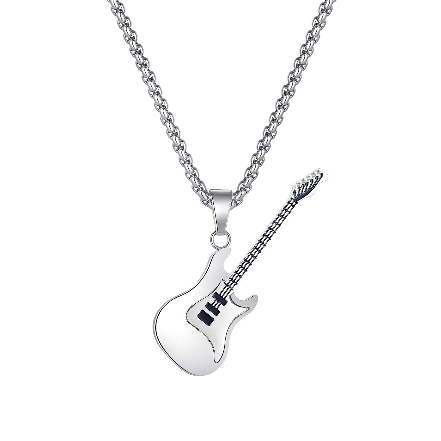 Stainless steel guitar pendant featuring street classic hip hop style, designed by eprolo, shown in close-up detail.