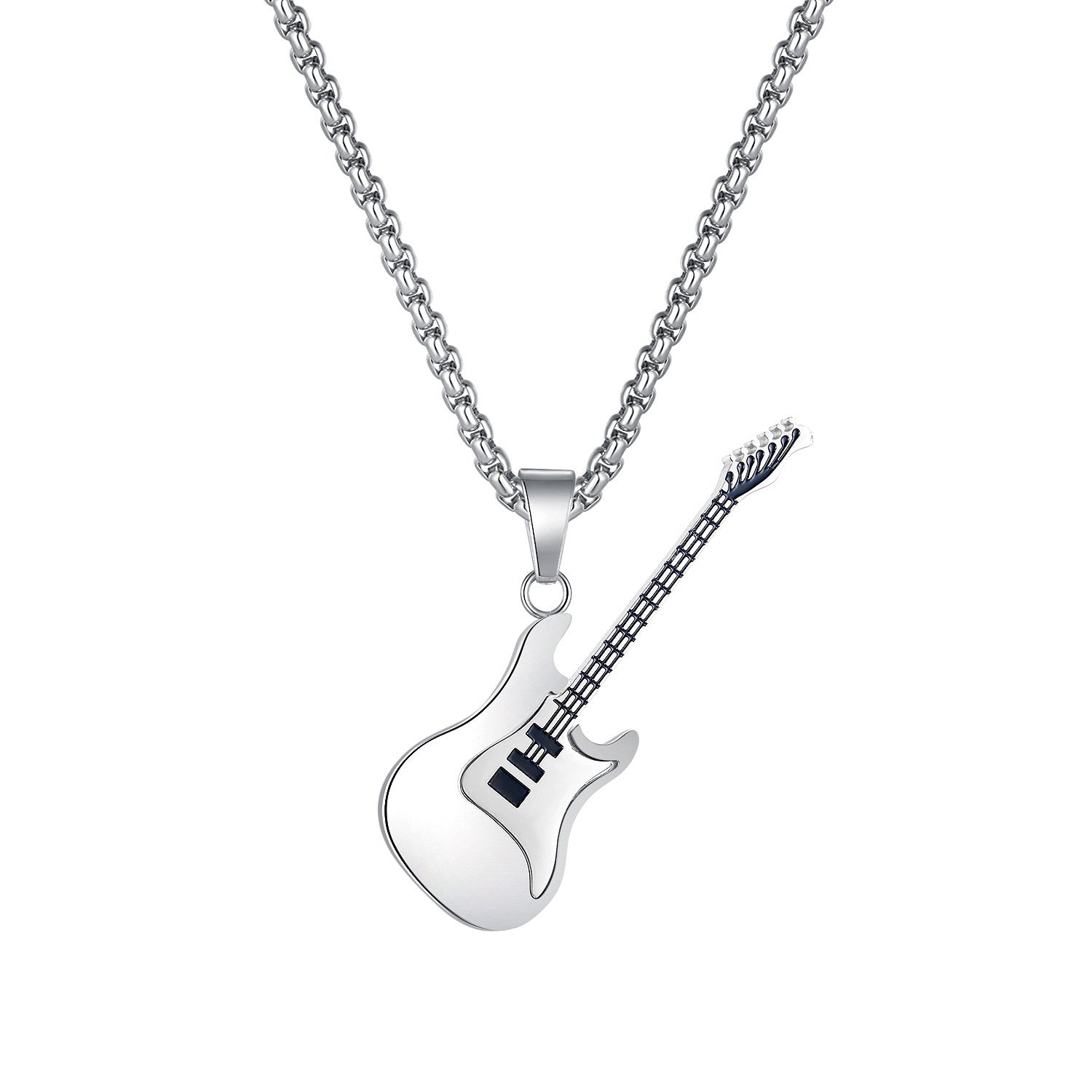 Stainless steel guitar pendant featuring street classic hip hop style, designed by eprolo, shown in close-up detail.
