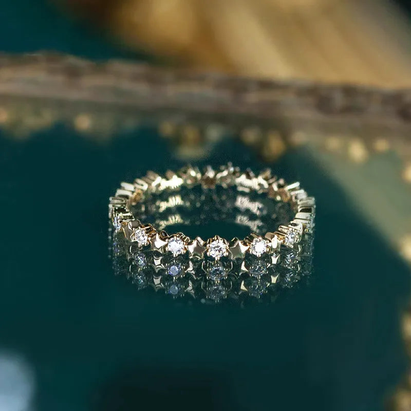 925 Sterling Silver Zircon Ring - 14K Gold Plated Minimalist Band - AstroVerse™