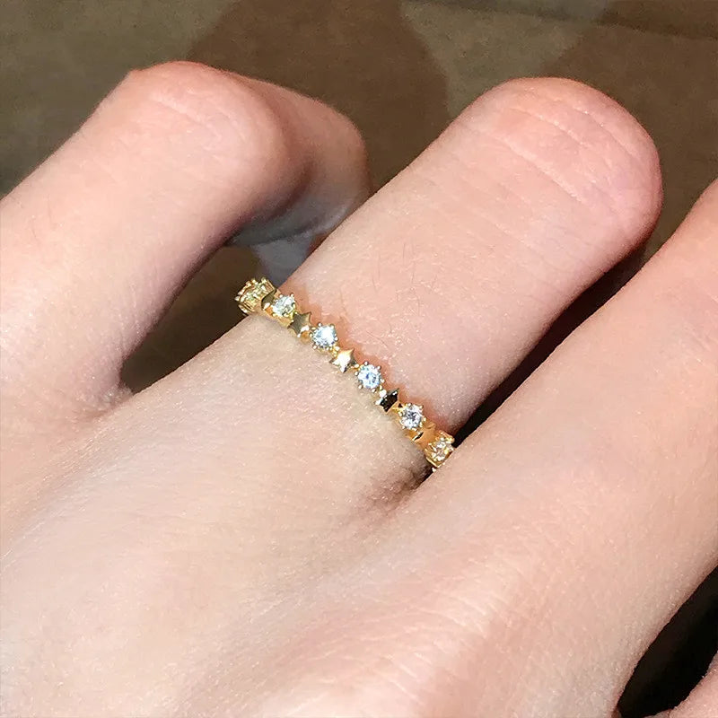 925 Sterling Silver Zircon Ring - 14K Gold Plated Minimalist Band - AstroVerse™