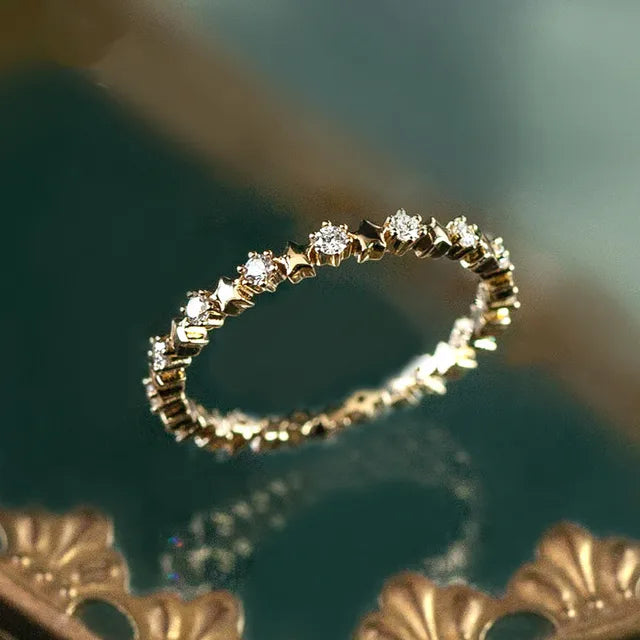 925 Sterling Silver Zircon Ring - 14K Gold Plated Minimalist Band - AstroVerse™