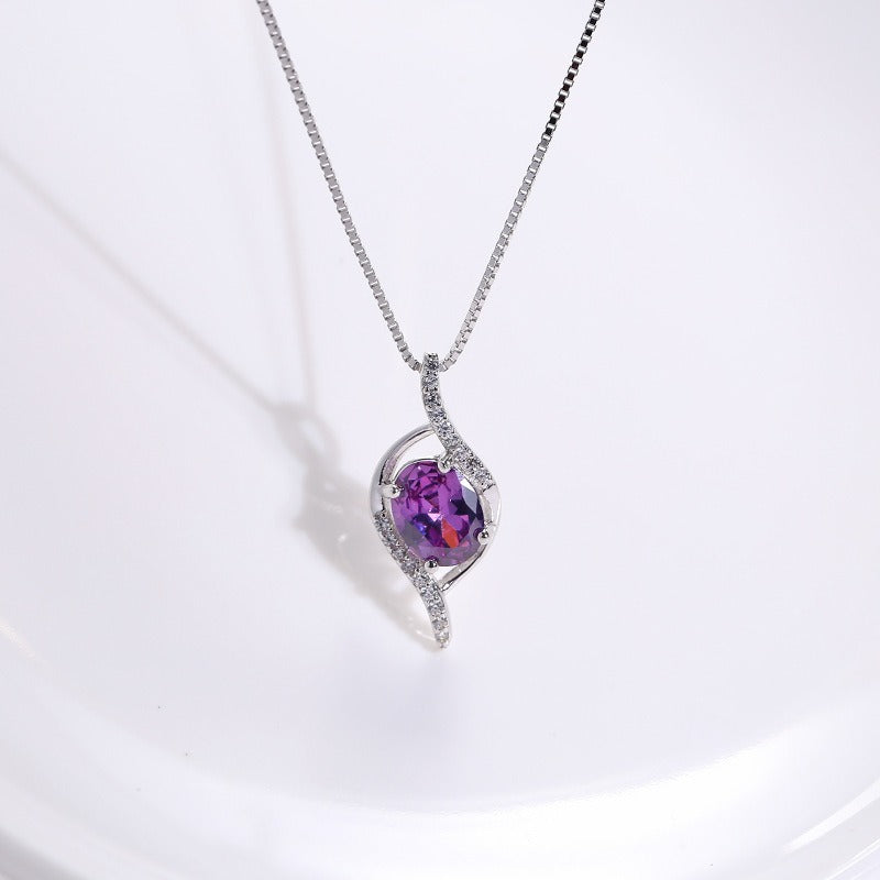 Clavicular Amethyst Pendant Necklace – Sterling Silver - AstroVerse™
