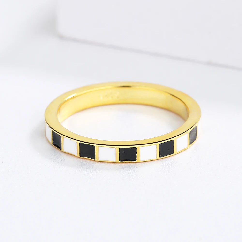 New Ring for Women Black White Ring Fashion Checkerboard Ring Black Gold Jewelry Party Wedding Ring Engagement Ring - AstroVerse™