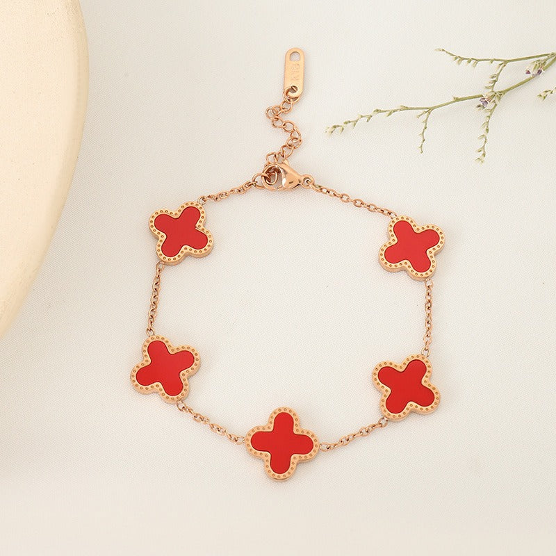 Eprolo women's minimalist Clover bracelet with five flower Fritillaria design, featuring delicate flower charms on a sleek silver band.