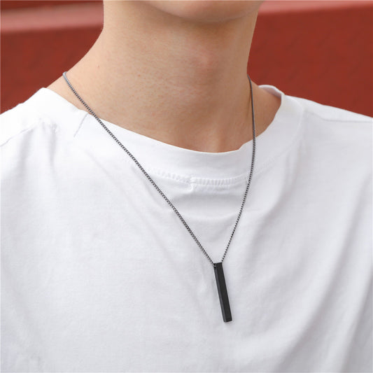 Black Rectangle Pendant Necklace Men - Stainless Steel Cuban Chain - AstroVerse™