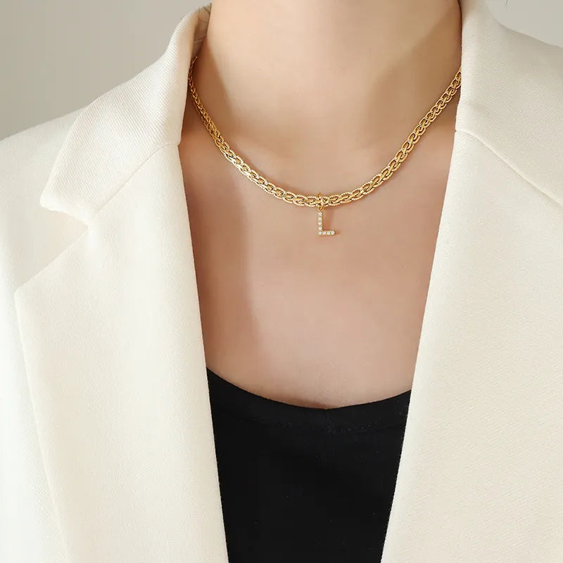 Brass Inlaid Zircon Letter Pendant Necklace - AstroVerse™