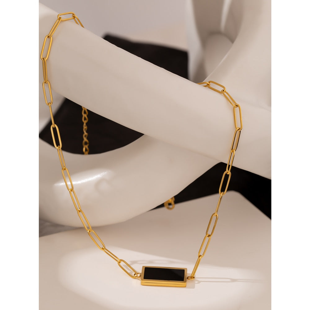 Yhpup Temperament Square Pendant Stainless Steel Necklace – Gold Plated - AstroVerse™