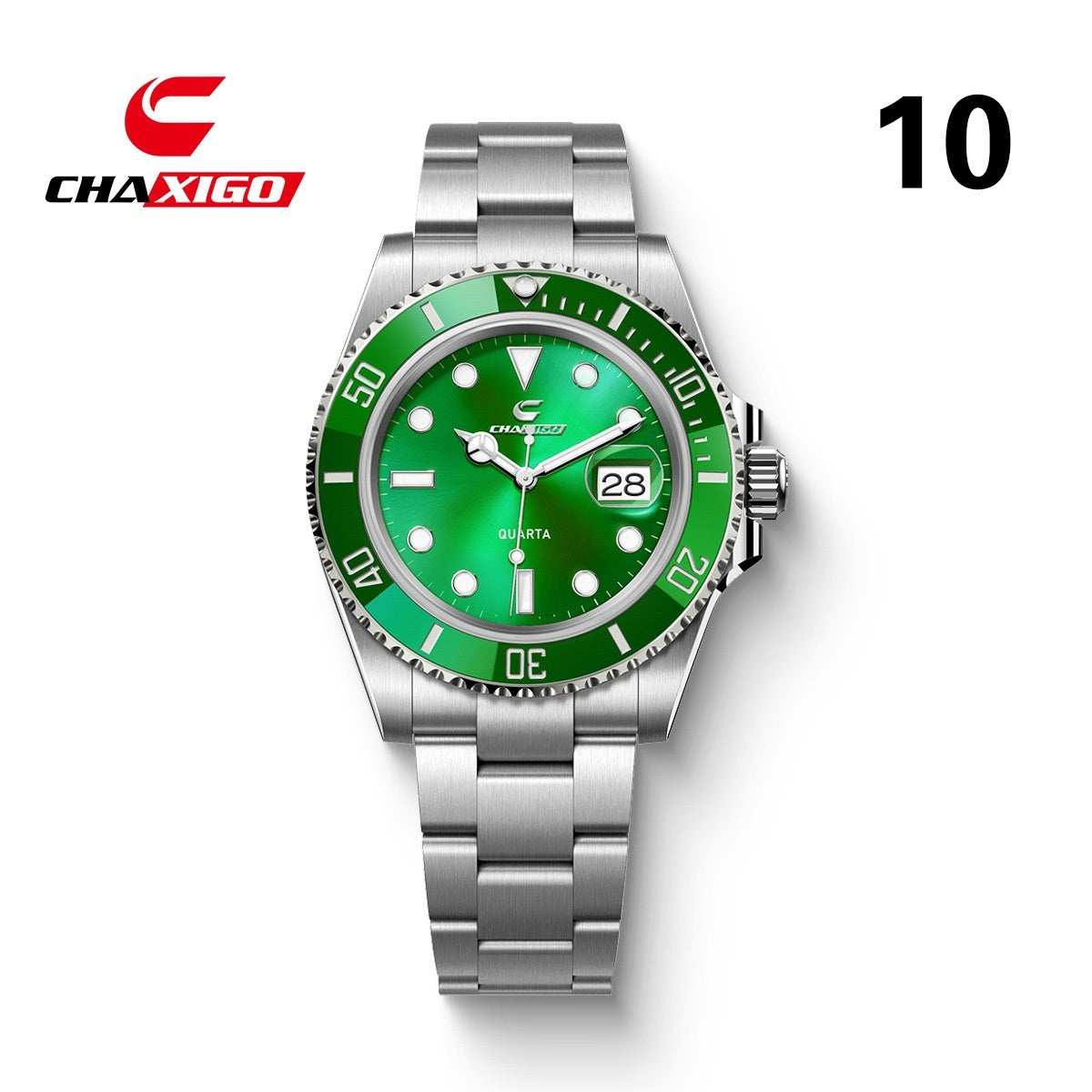 Swiss Brand CHAXIGO Men's Watch Green Submariner Style Waterproof Versatile Alloy Quartz Watch - AstroVerse™