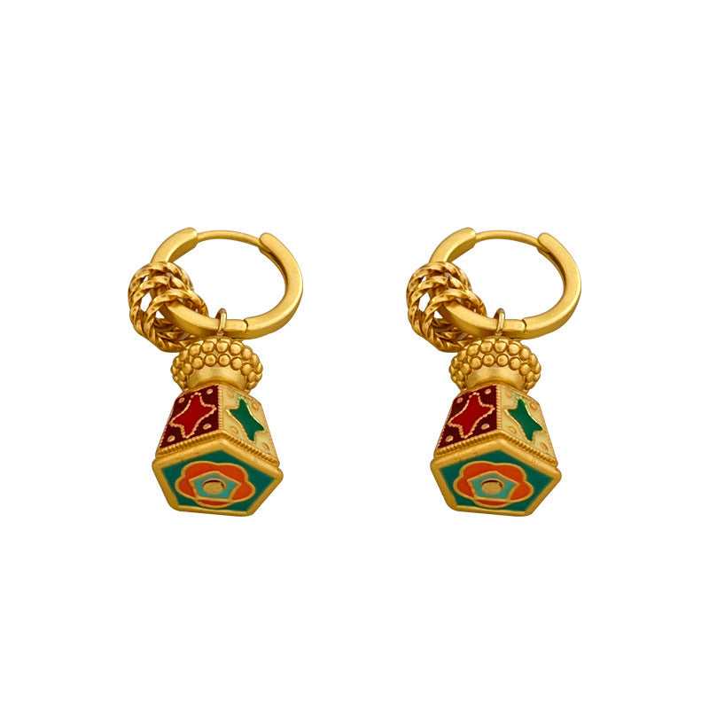 Chinese-style retro enamel oil-drip earrings for women, elegant vintage jewelry by eprolo featuring unique, high-end design