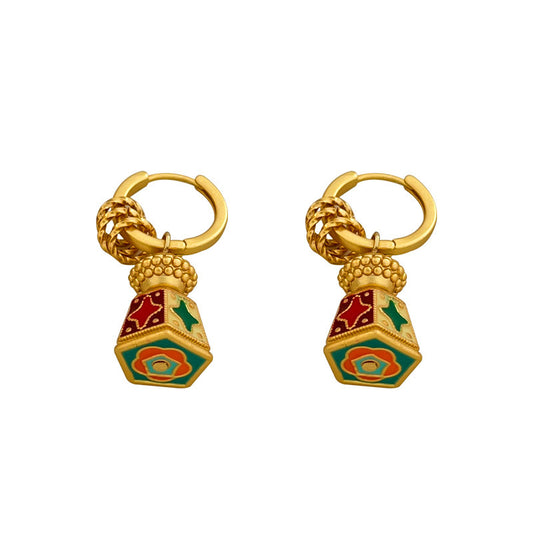 Chinese-style retro enamel oil-drip earrings for women, elegant vintage jewelry by eprolo featuring unique, high-end design