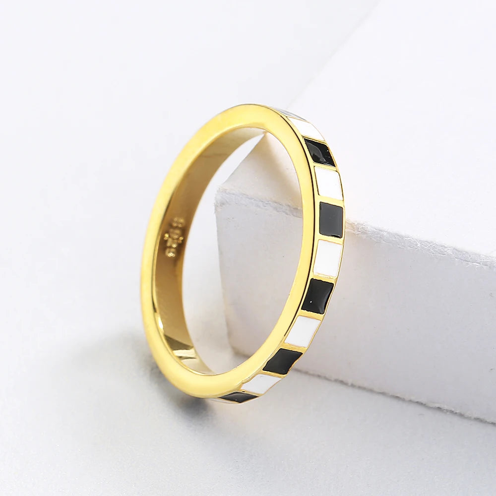 New Ring for Women Black White Ring Fashion Checkerboard Ring Black Gold Jewelry Party Wedding Ring Engagement Ring - AstroVerse™