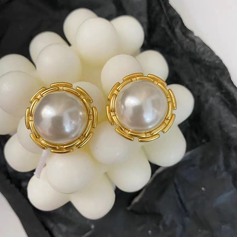 French Circle Earrings with Pearl - Geometric Round Statement Earrings - AstroVerse™