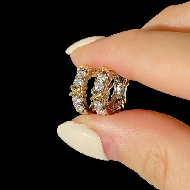 Vintage CC Design Hoop Earrings for Women Korean Fashion X Cross Zircon Earring Engagement Jewelry Gift - AstroVerse™