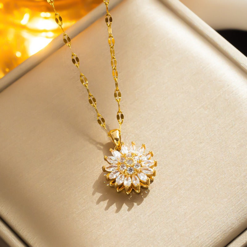 Rotating Sunflower Necklace with Full Diamond Daisy Collar Chain Female - AstroVerse™