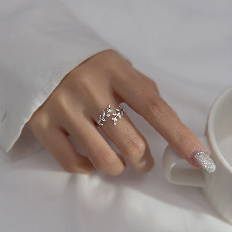 925 Sterling Silver Branch Ring - Leaf Bud Open Band Adjustable - AstroVerse™