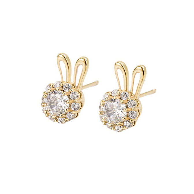 Rotable Little Rabbit Ear Studs Small and Exquisite Cute Earrings with Small Design