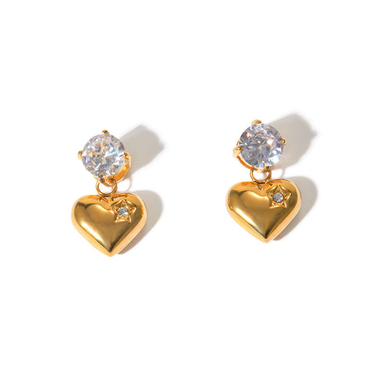 Stainless steel smooth zircon heart-shaped pendant earrings and accessories - AstroVerse™