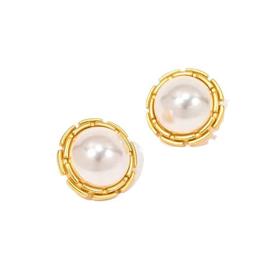 French Circle Earrings with Pearl - Geometric Round Statement Earrings - AstroVerse™