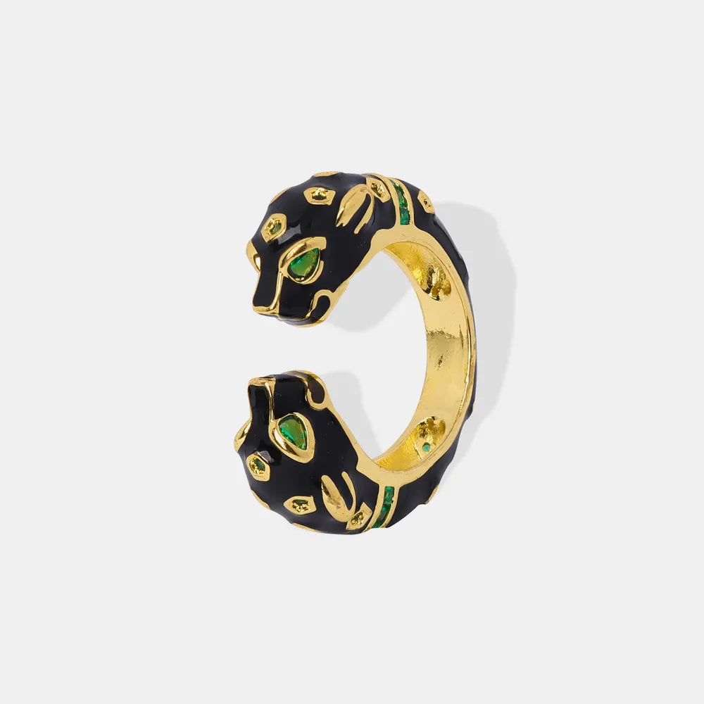 Black Panther Ring - Enamel Open Band with Crystals Adjustable - AstroVerse™