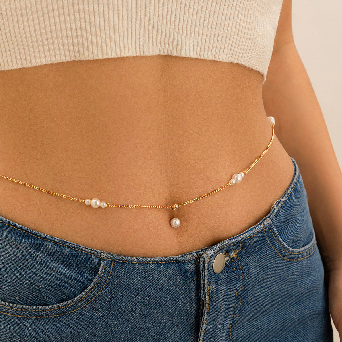 Zircon navel nail body chain sexy imitation pearl tassel chain - AstroVerse™